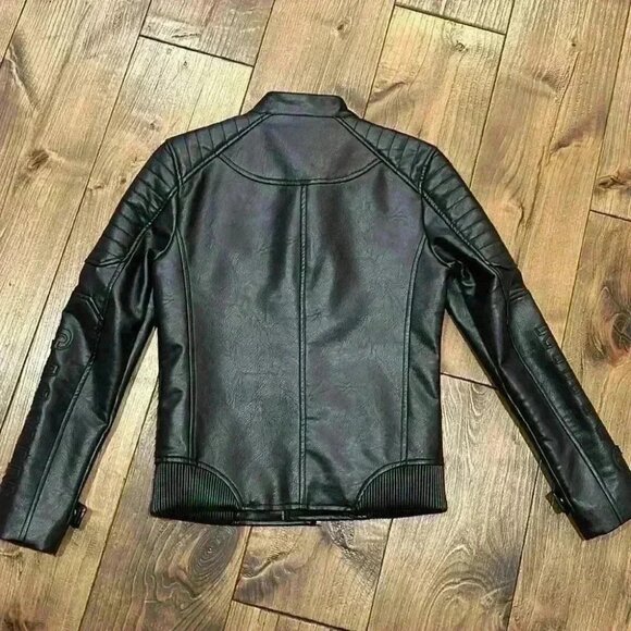 Calvin Klein Women's Black Vegan Leather Moto Jacket Size Extra Small - Picture 5 of 6